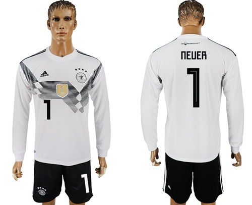 Germany #1 Neuer White Home Long Sleeves Soccer Country Jersey - Click Image to Close